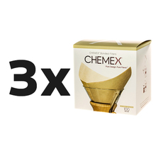 Zestaw: 3x Chemex filtry papierowe kwadratowe - Brązowe - 6, 8, 10 filiżanek