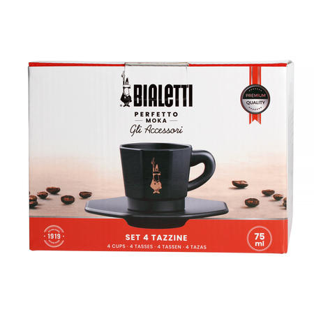 Bialetti - Zestaw 4 filiżanek z podstawką - Czarny z miedzianym logo